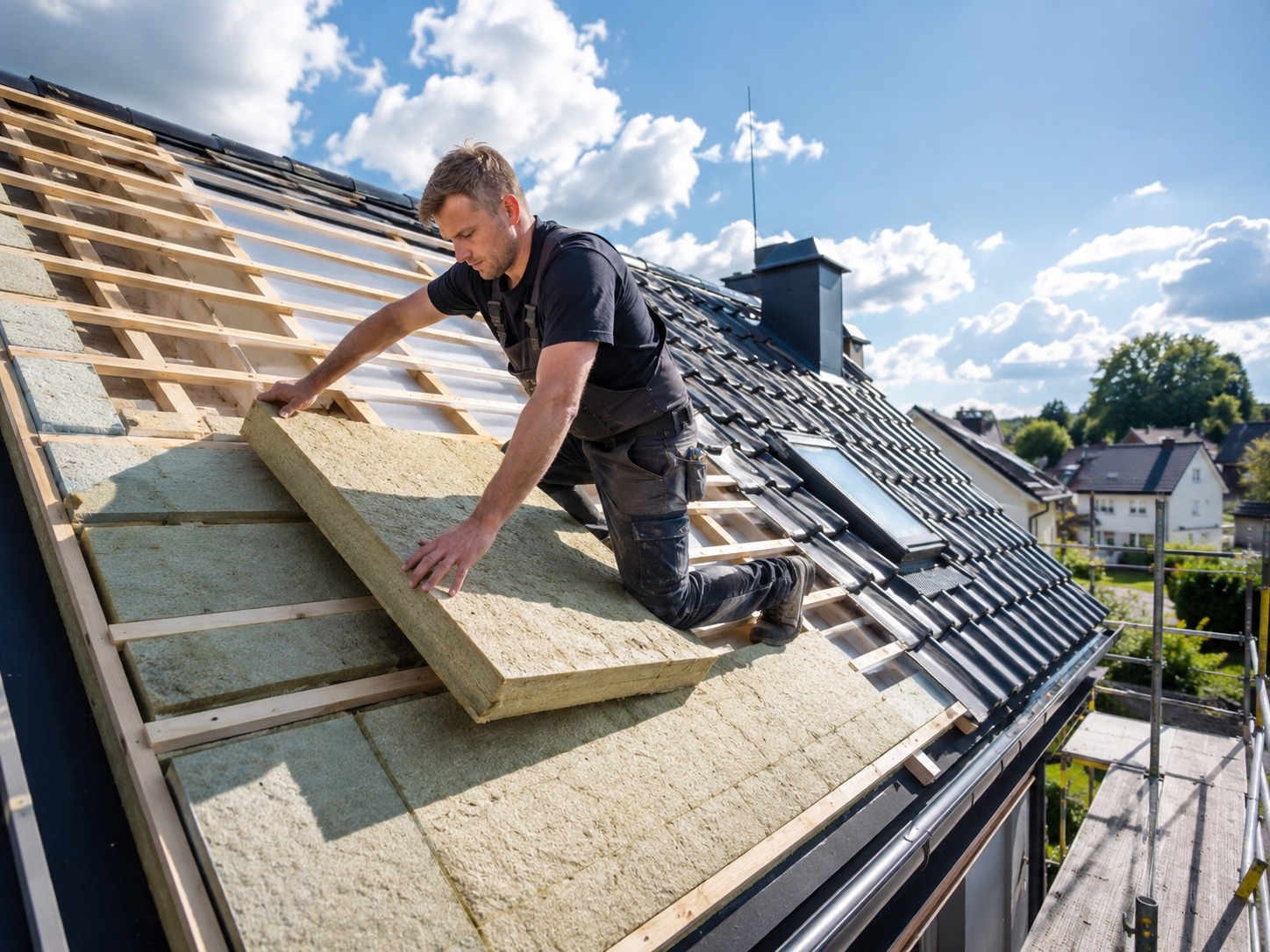 Dachdecker bei der energetischen Dämmung eines Daches